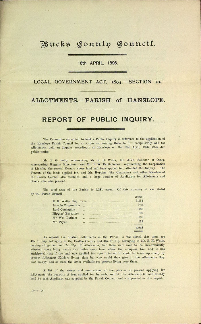 Report of Public Enquiry into Allotments page 1