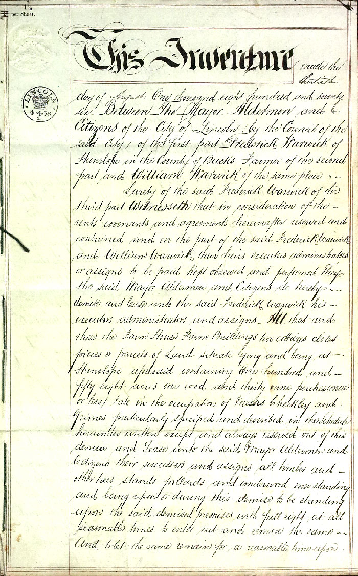 Lease 1876 page 1