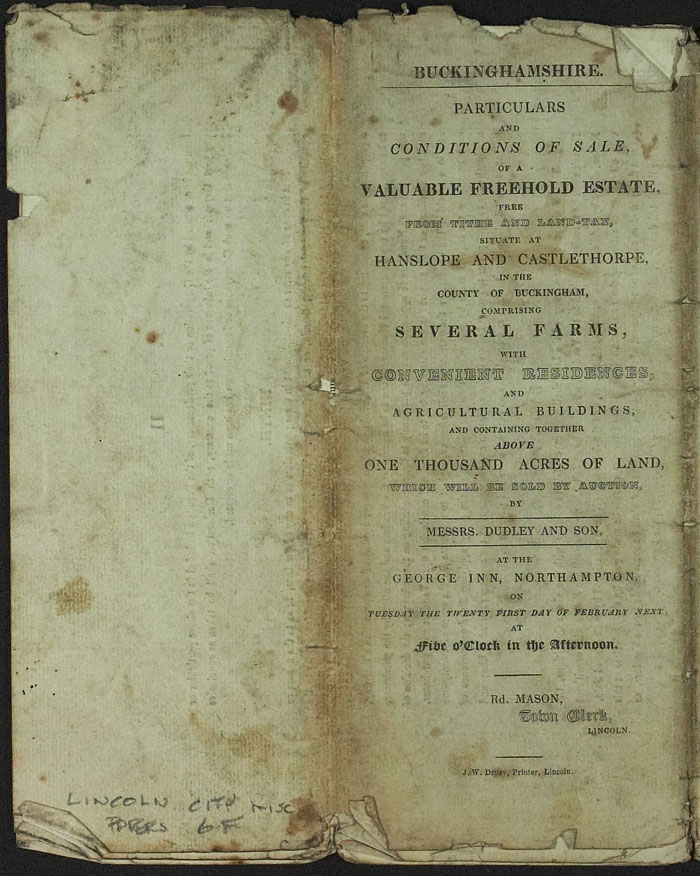Particulars of Sale 1837, cover
