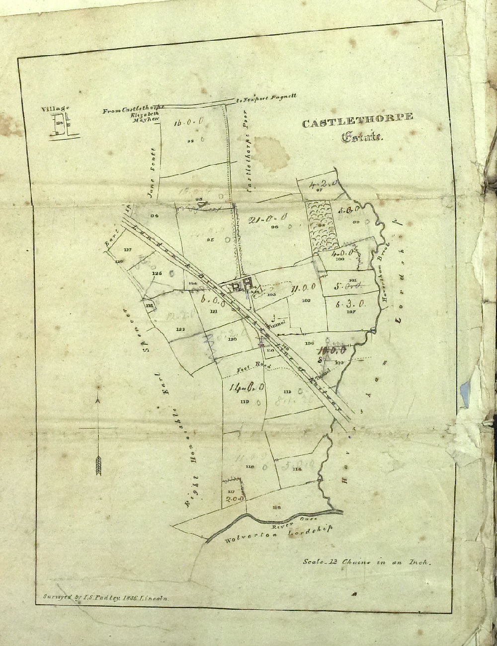 Particulars of Sale 1837, page 10: map of estate in Castlethorpe