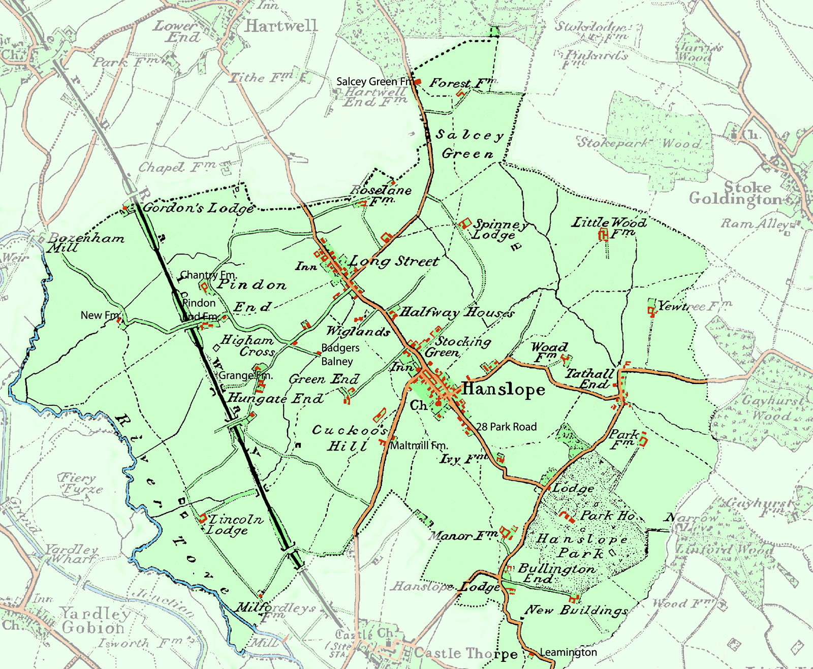 Map of Hanslope parish in 1900